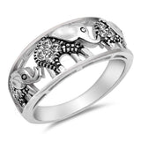 Sterling Silver Elephant Circle Shaped With Clear CZ RingAnd Face Height 9mm