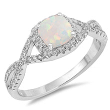 Load image into Gallery viewer, Sterling Silver White Opal Square Shaped With Clear CZ RingAnd Face Height 9mm