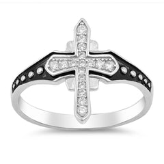 Sterling Silver Medival Cross Shaped With Clear CZ RingAnd Face Height 17mm