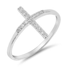 Load image into Gallery viewer, Sterling Silver Cross Shaped With Clear CZ RingAnd Face Height 15mm