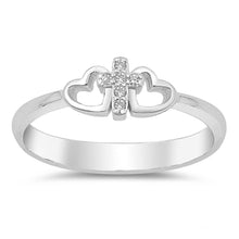 Load image into Gallery viewer, Sterling Silver Cross And Hearts Shaped With Clear CZ RingAnd Face Height 6mm