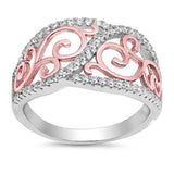 Sterling Silver Rose Gold Plated Celtic Shaped Clear CZ RingAnd Face Height 12mm