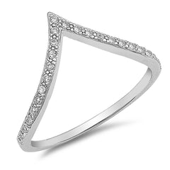 Sterling Silver V Shaped With Clear CZ RingAnd Face Height 10mm
