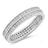 Sterling Silver Circle Shaped With Clear CZ RingAnd Face Height 4mm