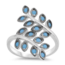 Load image into Gallery viewer, Sterling Silver With Nano Imitation Turquoise Cubic Zirconia With Fern Leaves Stone RingAnd Face Height 22mm