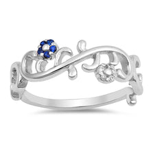 Load image into Gallery viewer, Sterling Silver Flowers Shape with Blue Sapphire and Clear CZ Rings, Face Height 7mm
