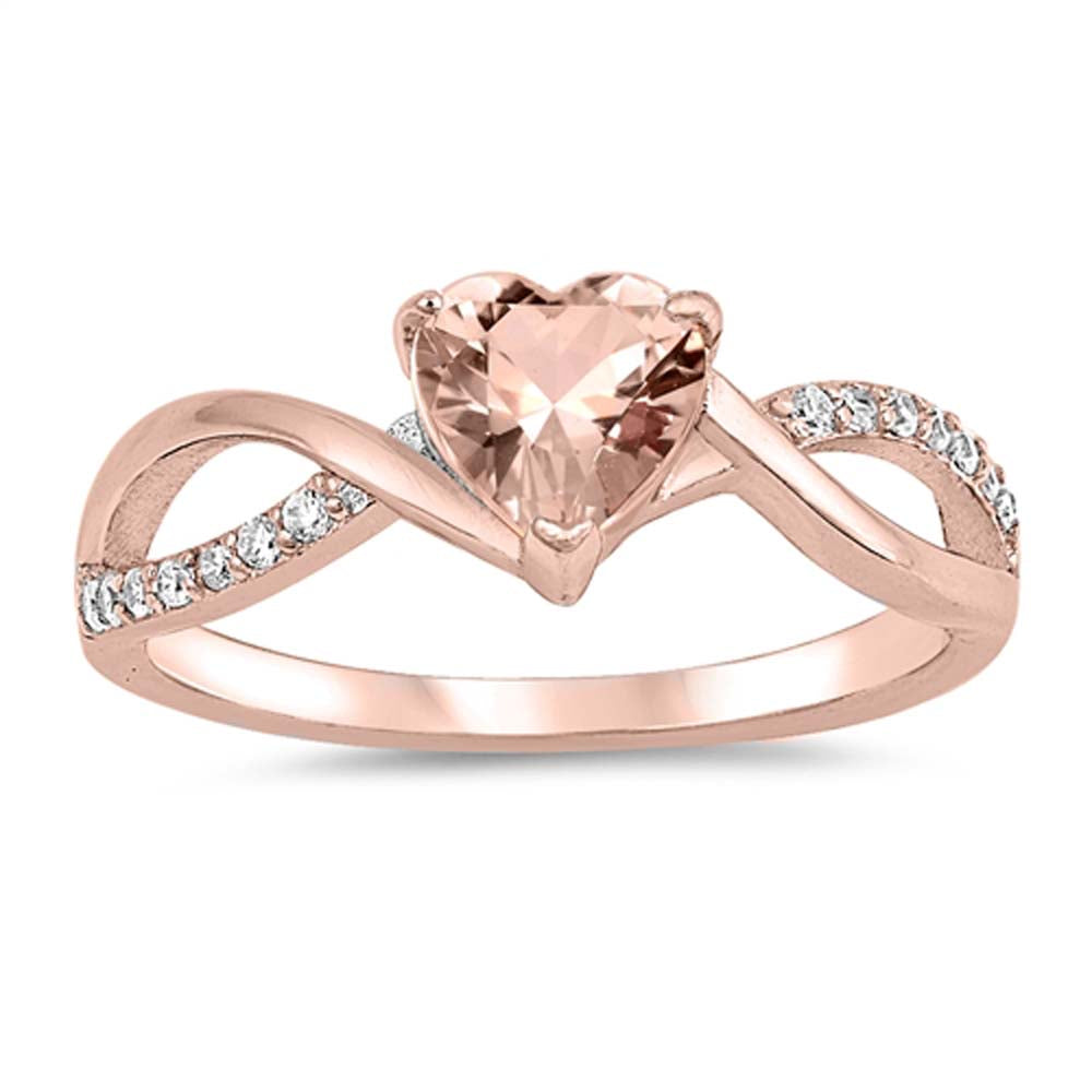 Sterling Silver Heart Morganite and Cubic Zirconia Ring