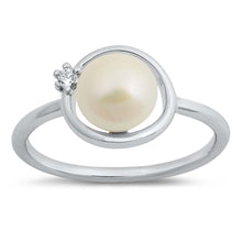 Load image into Gallery viewer, Sterling Silver Round Shaped Ring With Freshwater Pearl And Clear CZ Stones