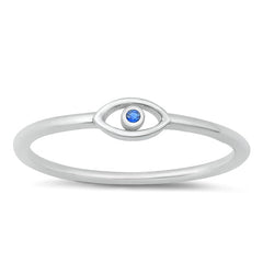 Sterling Silver Rhodium Plated Eye Blue CZ Ring