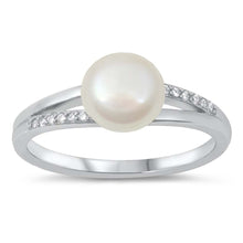 Load image into Gallery viewer, Sterling Silver 8mm Round Pearl and Cubic Zirconia Ring