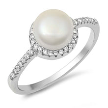 Load image into Gallery viewer, Sterling Silver Round With Pearl And Cubic Zirconia Ring