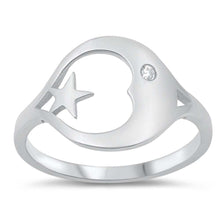 Load image into Gallery viewer, Sterling Silver Moon And Star Cubic Zirconia Ring