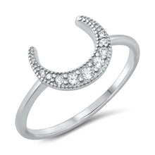 Load image into Gallery viewer, Sterling Silver Crescent Moon Cubic Zirconia Ring