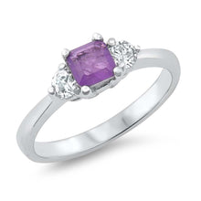 Load image into Gallery viewer, Sterling Silver Square With Violet And Cubic Zirconia Ring