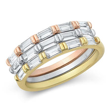 Load image into Gallery viewer, Sterling Silver Tri Color Baguette Bands Cubic Zirconia Ring
