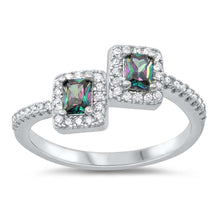 Load image into Gallery viewer, Sterling Silver Double Rectangles With Rainbow Topaz And Cubic Zirconia Ring