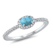 Load image into Gallery viewer, Sterling Silver Oval With Simulated Turquoise And Cubic Zirconia Ring