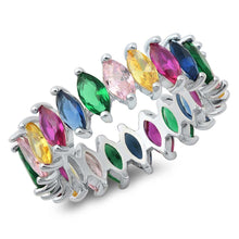 Load image into Gallery viewer, Sterling Silver Marquis Band With Multi Colored Cubic Zirconia Ring