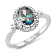 Load image into Gallery viewer, Sterling Silver Oval With Rainbow Topaz And Cubic Zirconia Ring