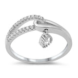 Sterling Silver Dangling Teardrop Cubic Zirconia Ring