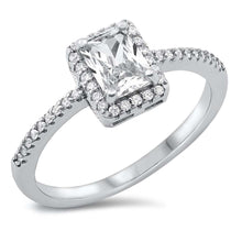 Load image into Gallery viewer, Sterling Silver Rhodium Plated Radiant Halo Cut Chain Link Clear CZ Ring