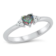 Sterling Silver Heart Rainbow Topaz CZ Ring