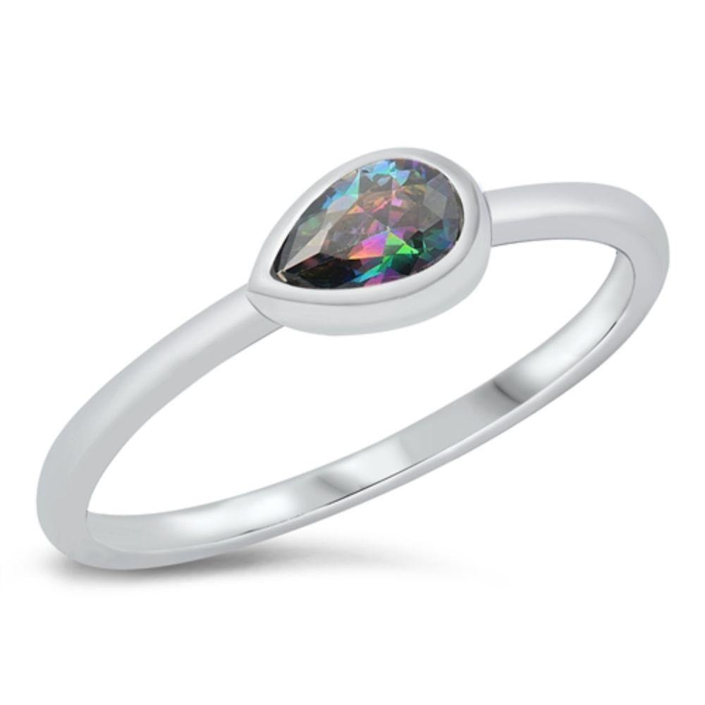 Sterling Silver Rhodium Plated Rainbow Topaz CZ Ring