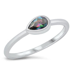 Sterling Silver Rhodium Plated Rainbow Topaz CZ Ring