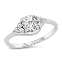 Load image into Gallery viewer, Sterling Silver 6.5mm Round Clear CZ Stone with CZ Clusters Engagement Ring