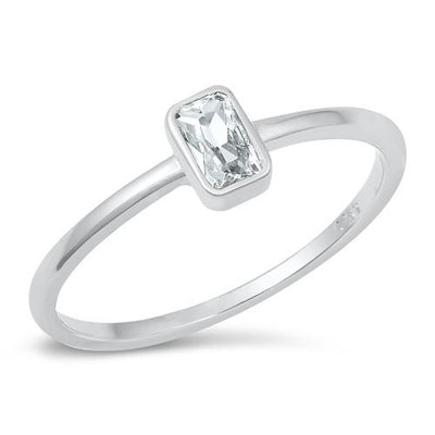 Sterling Silver Emerald Bezel Clear CZ Ring
