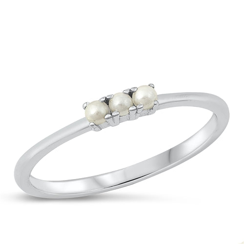 Sterling Silver Rhodium Plated Three Pearl Ring
