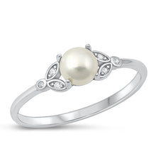 Load image into Gallery viewer, Sterling Silver Rhodium Plated Clear CZ And Pearl Round Ring
