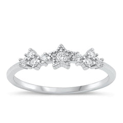 Sterling Silver Rhodium Plated Star Clear CZ Ring