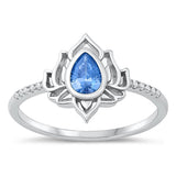 Sterling Silver Rhodium Plated Lotus Blue Topaz Ring