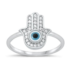 Load image into Gallery viewer, Sterling Silver Rhodium Plated Clear CZ and Mother of Pearl Eye Ring
