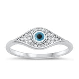 Sterling Silver Rhodium Plated Clear CZ and Mother of Pearl Evil Eye Ring