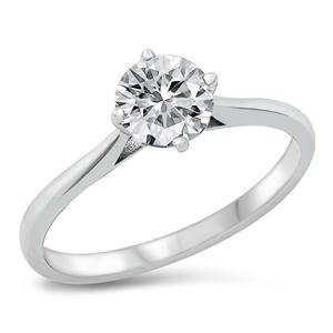 Sterling Silver Rhodium Plated 2mm Solitaire CZ Ring
