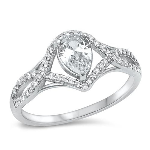 Sterling Silver Rhodium Plated Clear CZ 10mm Ring