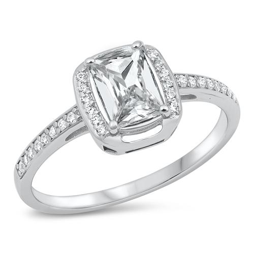 Sterling Silver Rhodium Plated Clear CZ 9.8mm Ring