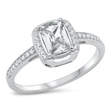 Sterling Silver Rhodium Plated Clear CZ 9.8mm Ring