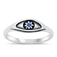 Sterling Silver Oxidized Eye Blue Sapphire CZ Ring