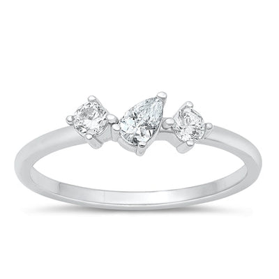 Sterling Silver Rhodium Plated Clear CZ Ring Face Height-5.3mm