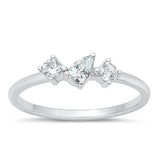 Sterling Silver Rhodium Plated Clear CZ Ring Face Height-5.3mm