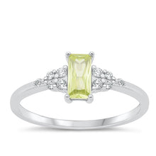 Load image into Gallery viewer, Sterling Silver Rhodium Plated Rectangle Peridot And Clear CZ Ring