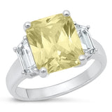 Sterling Silver Rhodium Plated Square Light Yellow CZ Ring
