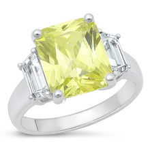 Load image into Gallery viewer, Sterling Silver Rhodium Plated Square Peridot CZ Ring