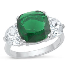 Load image into Gallery viewer, Sterling Silver Rhodium Plated Round Emerald CZ Ring