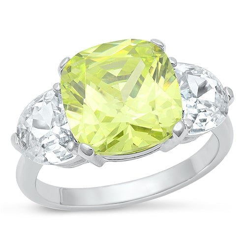 Sterling Silver Rhodium Plated Round Peridot CZ Ring
