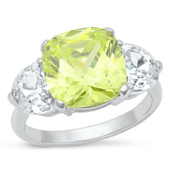 Sterling Silver Rhodium Plated Round Peridot CZ Ring