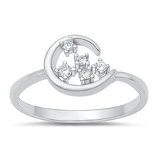 Load image into Gallery viewer, Sterling Silver Rhodium Plated Moon Clear CZ Ring